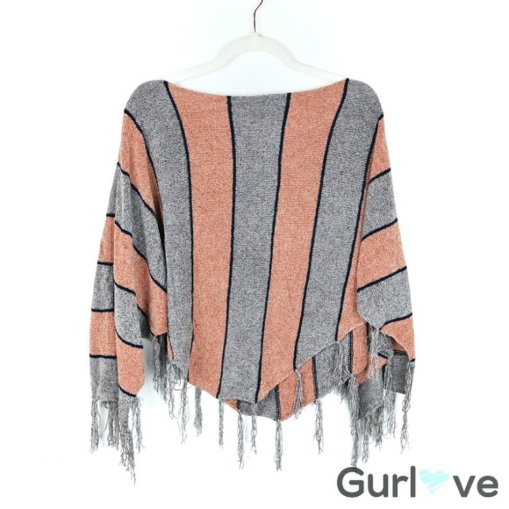 3/$25 Striped Fringes Poncho Size M